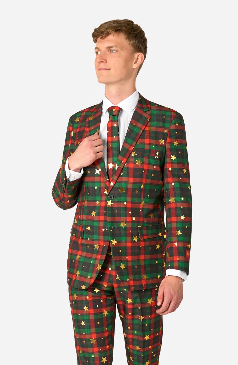OppoSuits Tartan Tidings Slim Fit Plaid Two-Piece Suit & Tie Set, Alternate, color, Green Multi