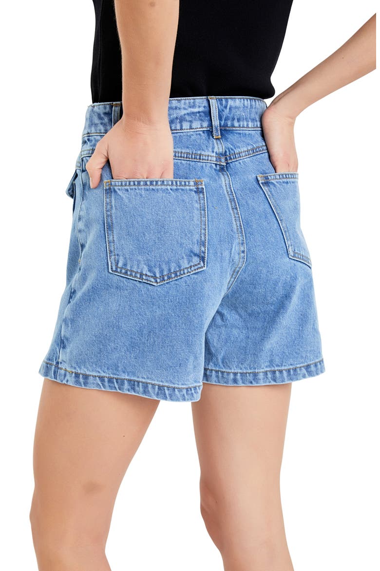 High Waist Button Front Denim Skort, Alternate, color, DENIM