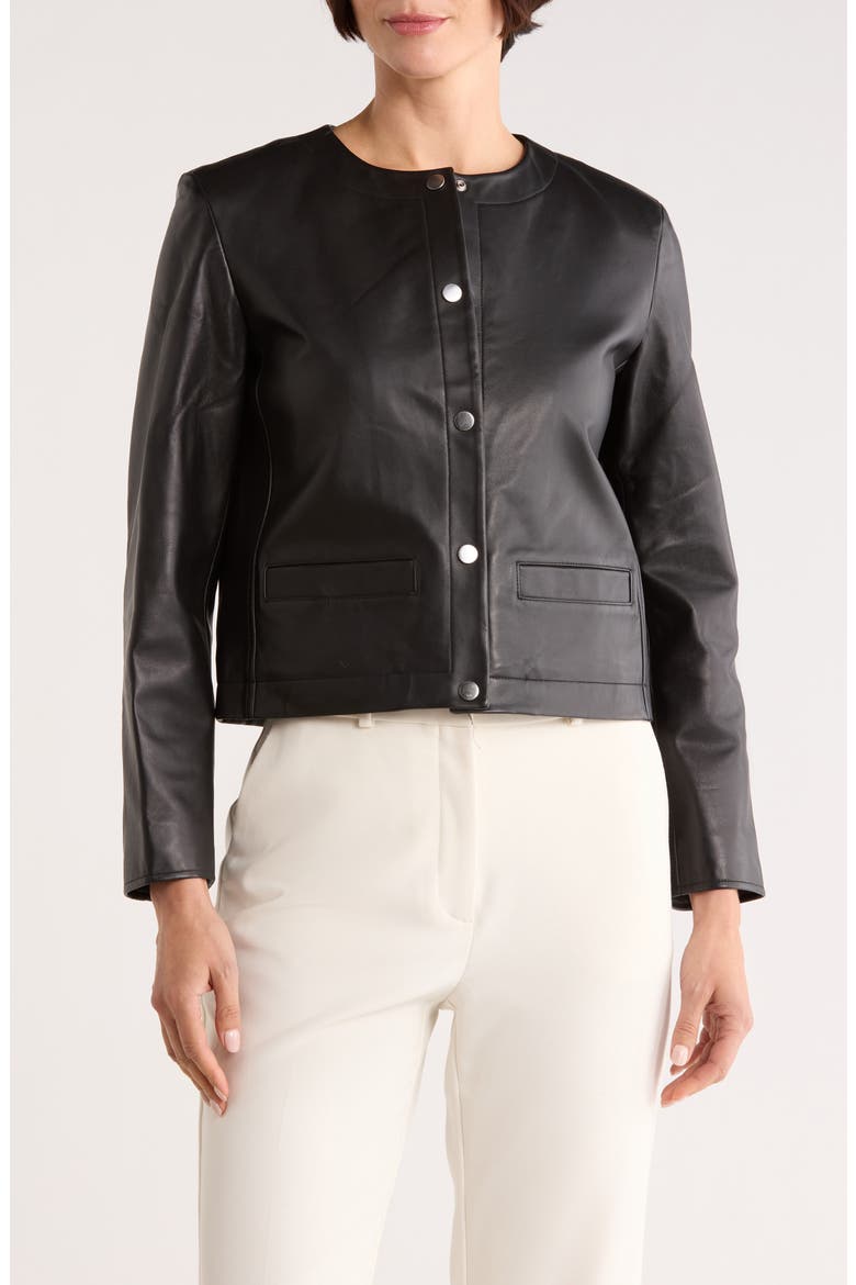 St. Crop Leather Jacket, Main, color, BLACK