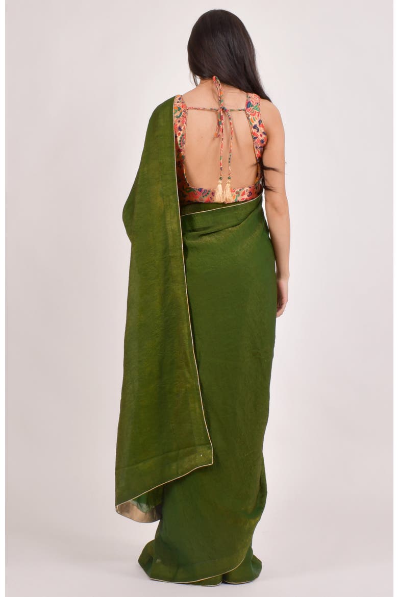 Zaya Brocade Pre-Draped Saree, Alternate, color, Green