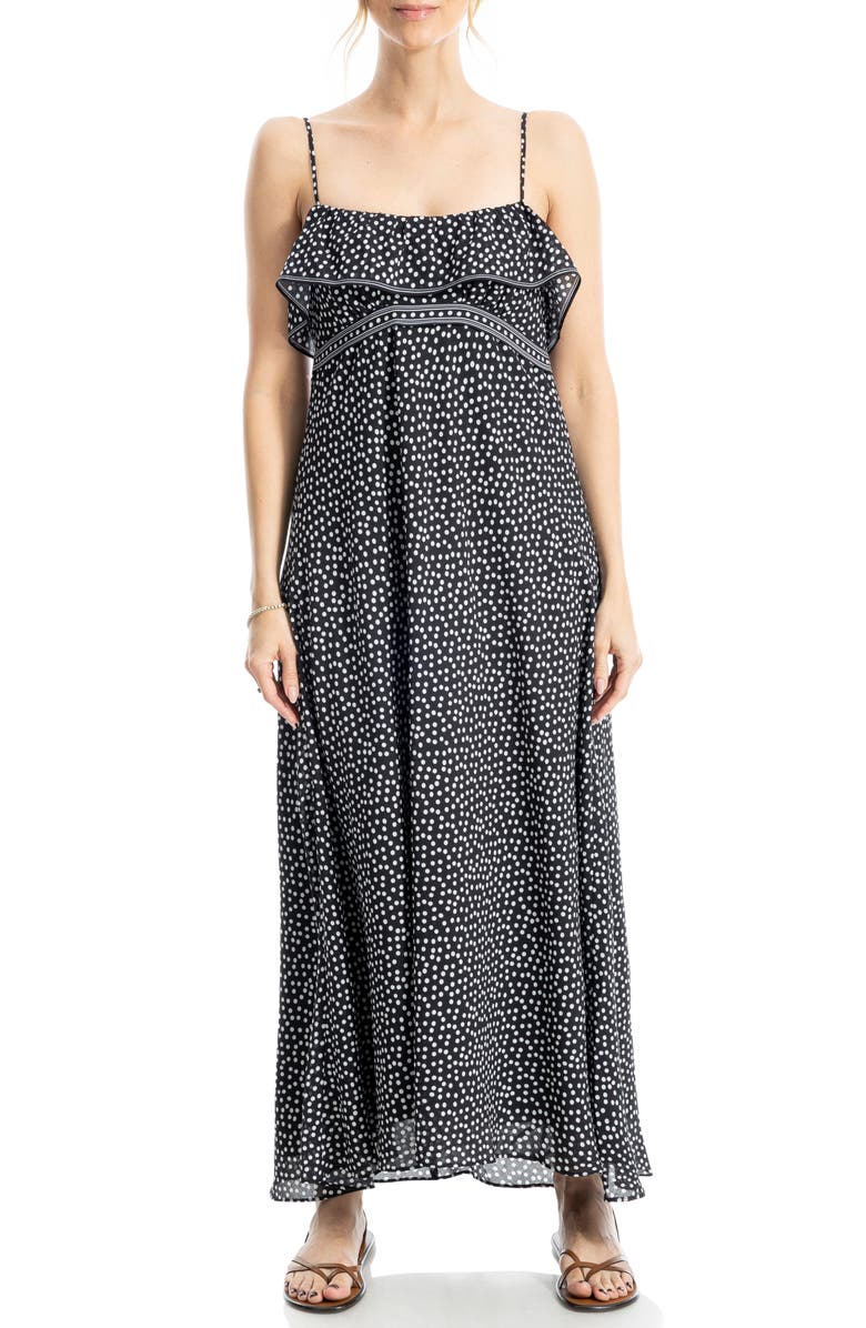 MAX STUDIO Ruffle Empire Waist Maxi Dress, Main, color, Black/ Ivory Polka Dot