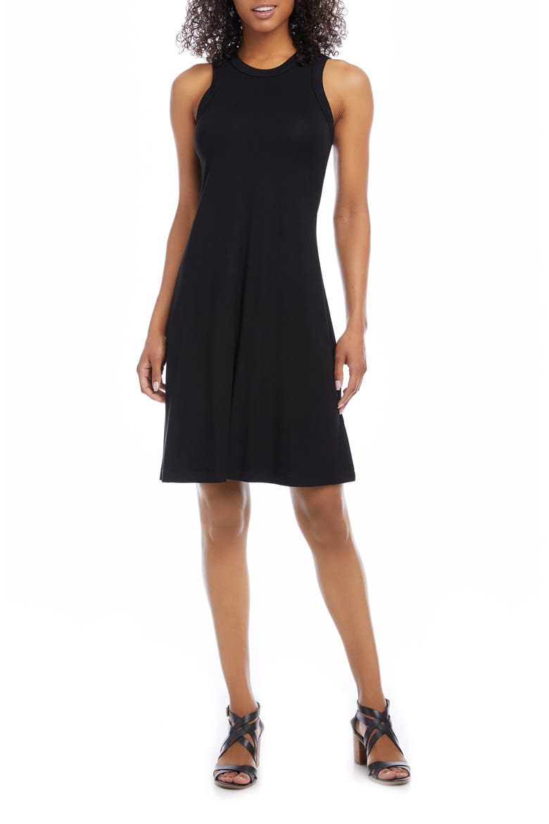 High Neck A-Line Dress, Alternate, color, BLACK