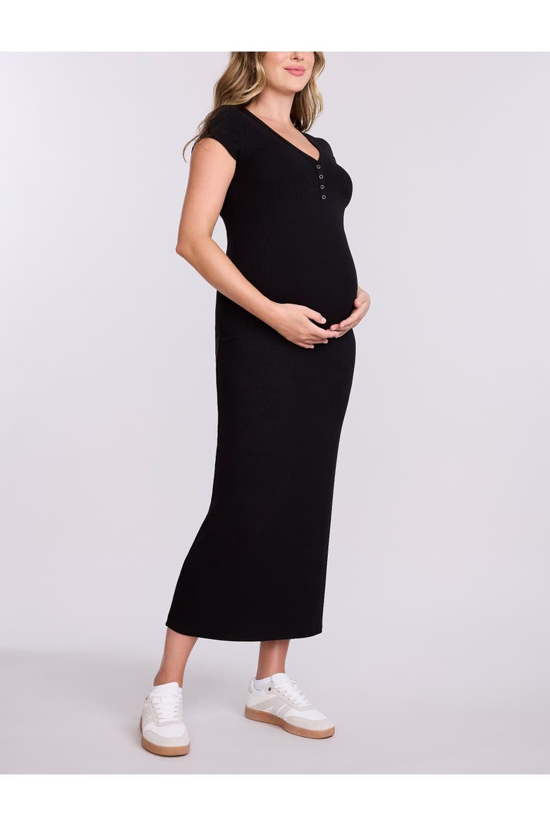 Short Sleeve Henley Bodycon Maxi Dress, Alternate, color, Black