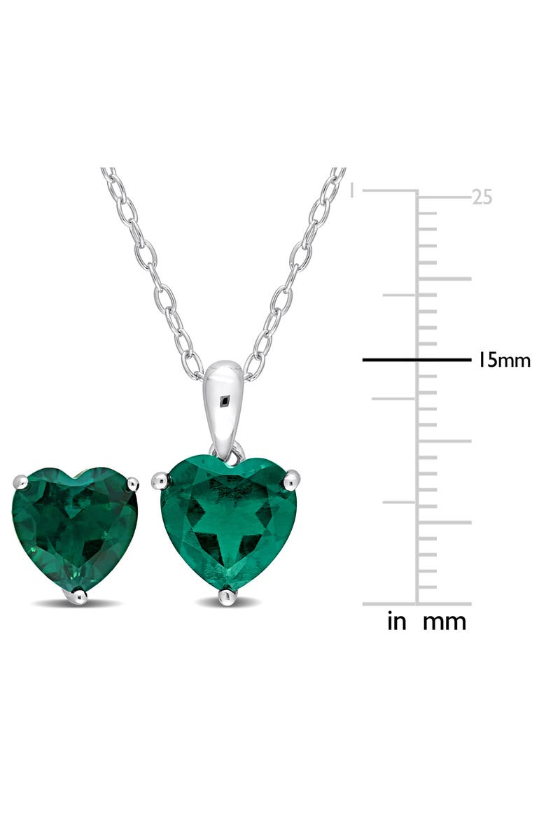 Heart Cut Lab Created Emerald Solitaire Pendant Necklace & Stud Earrings Set, Alternate, color, GREEN