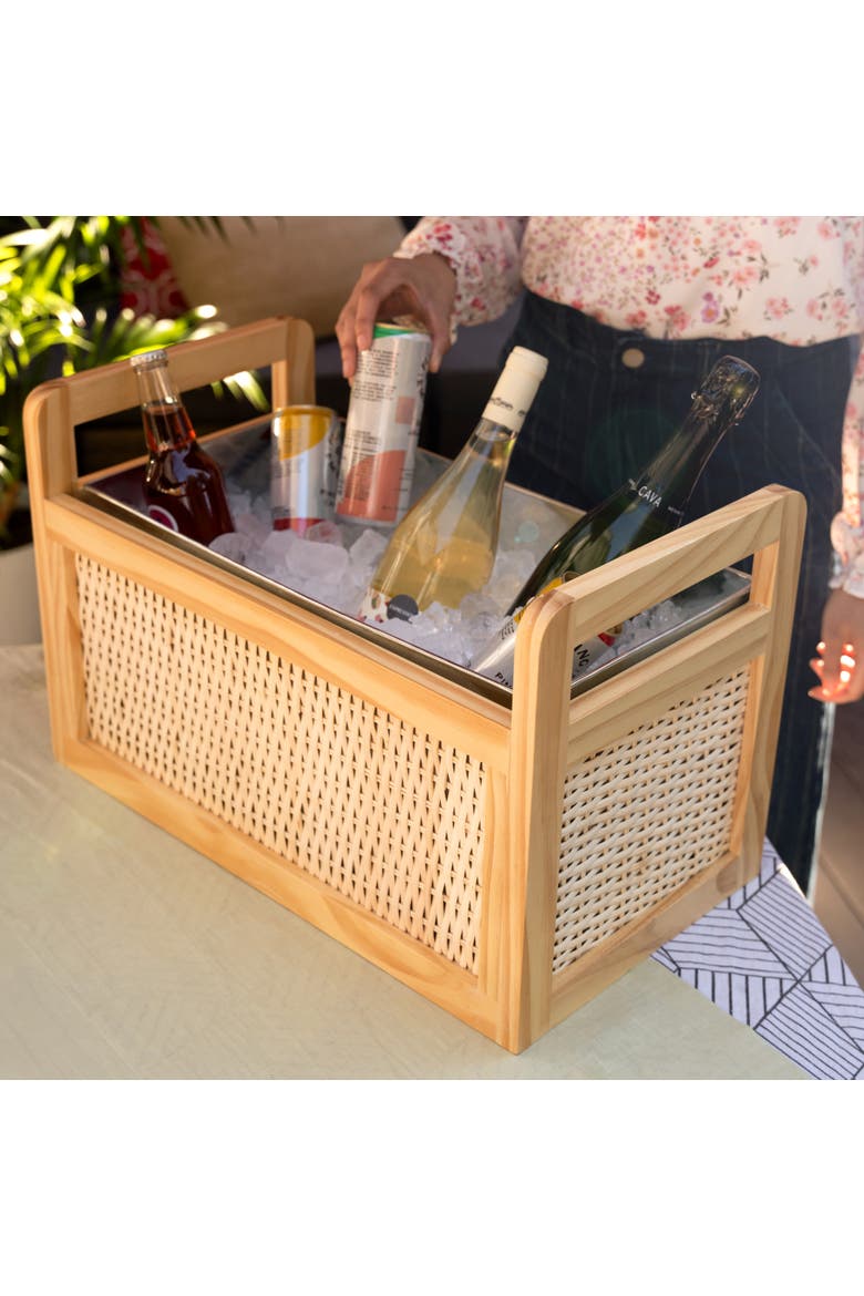 Rattan and Wood Beverage Tub, Alternate, color, Wood
