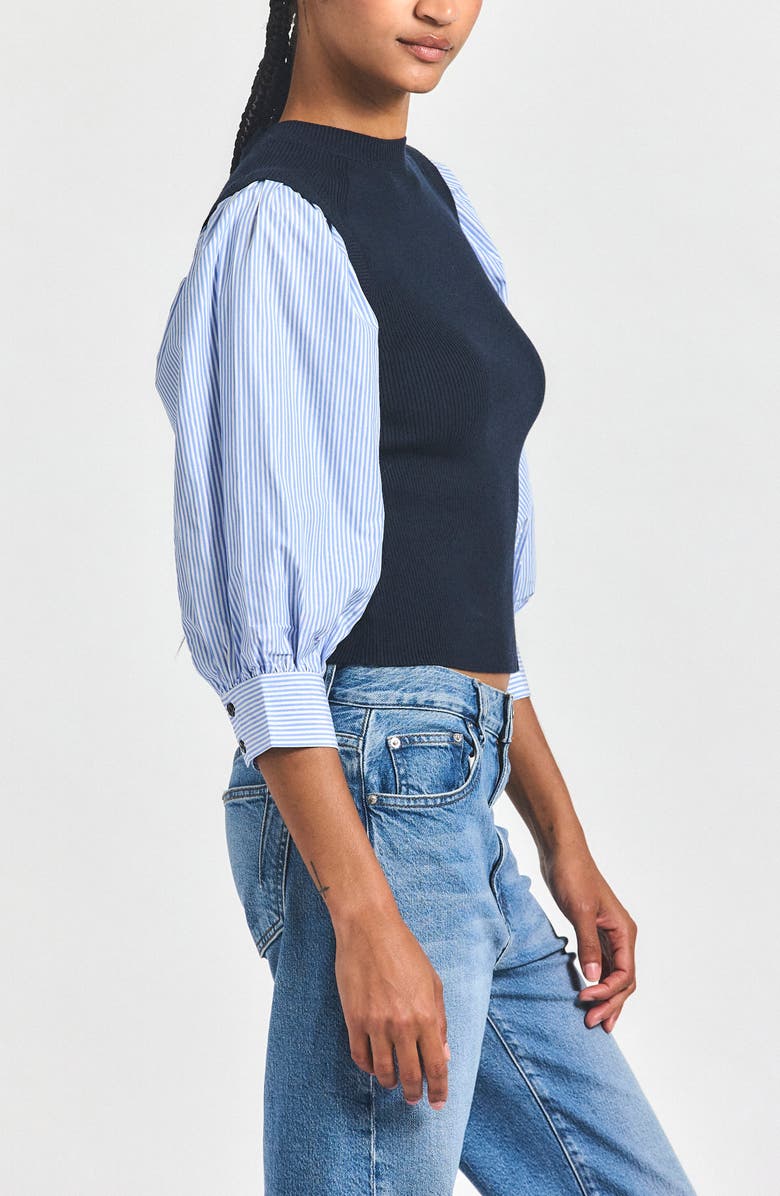Derek Lam 10 Crosby Tirza Mixed Media Top, Alternate, color, Midnight/ Blue