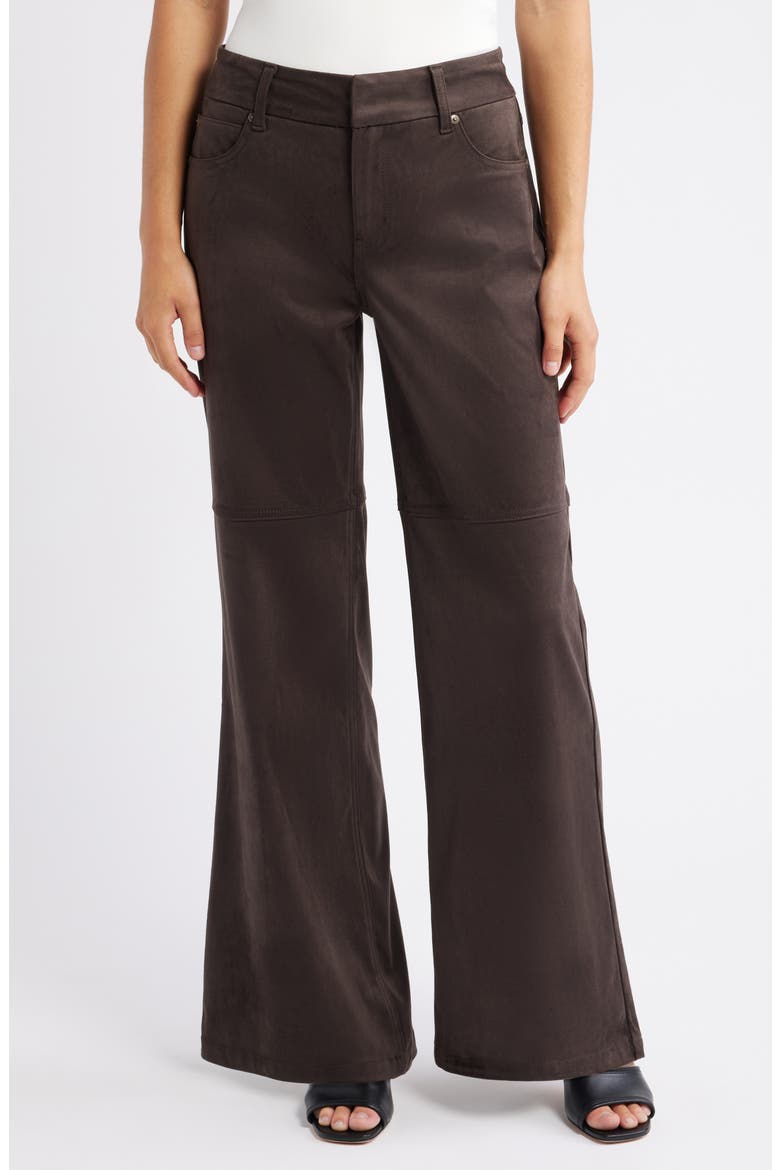 High Waist Wide Leg Faux Suede Jeans, Main, color, COFFEE
