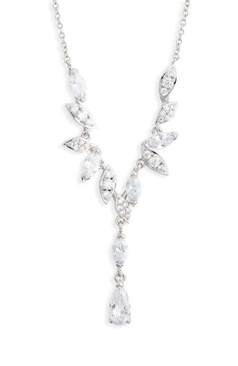 Sweetpea CZ Leaf Y-Drop Necklace
