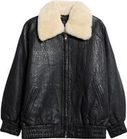Stand Studio Tobie Leather Bomber Jacket with Genuine Shearling Collar