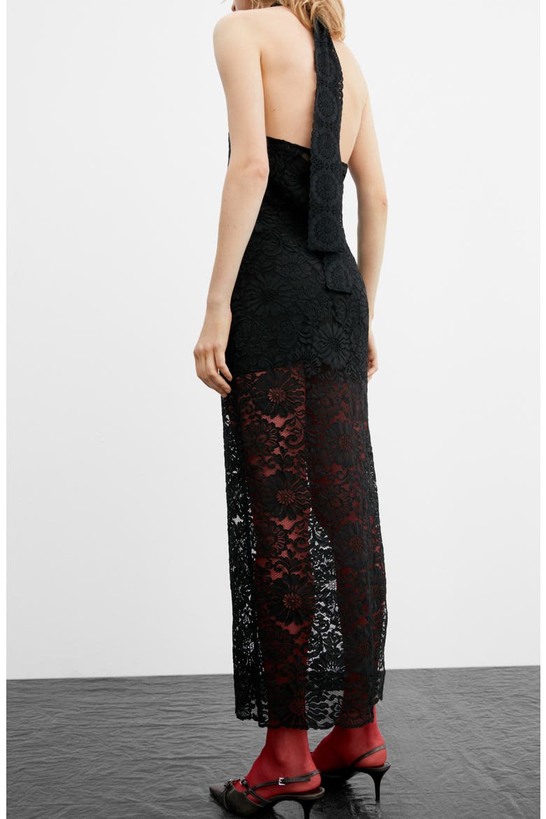 Halter Neck Lace Dress, Alternate, color, BLACK