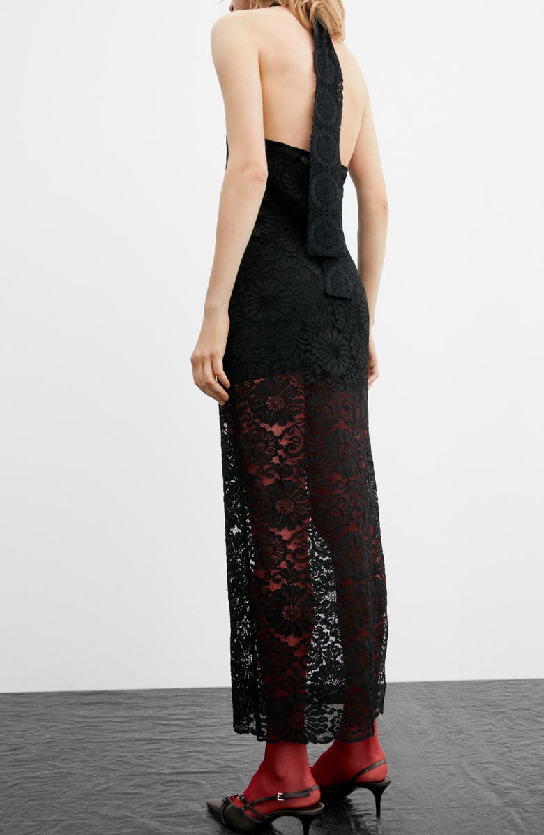 MANGO Halter Neck Lace Dress, Alternate, color,
