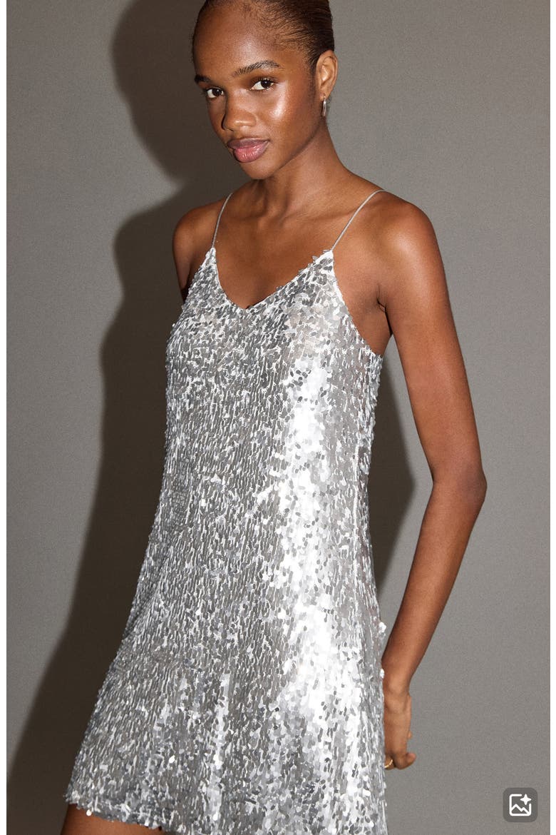 Sequin Cocktail Minidress, Alternate, color, SILVER