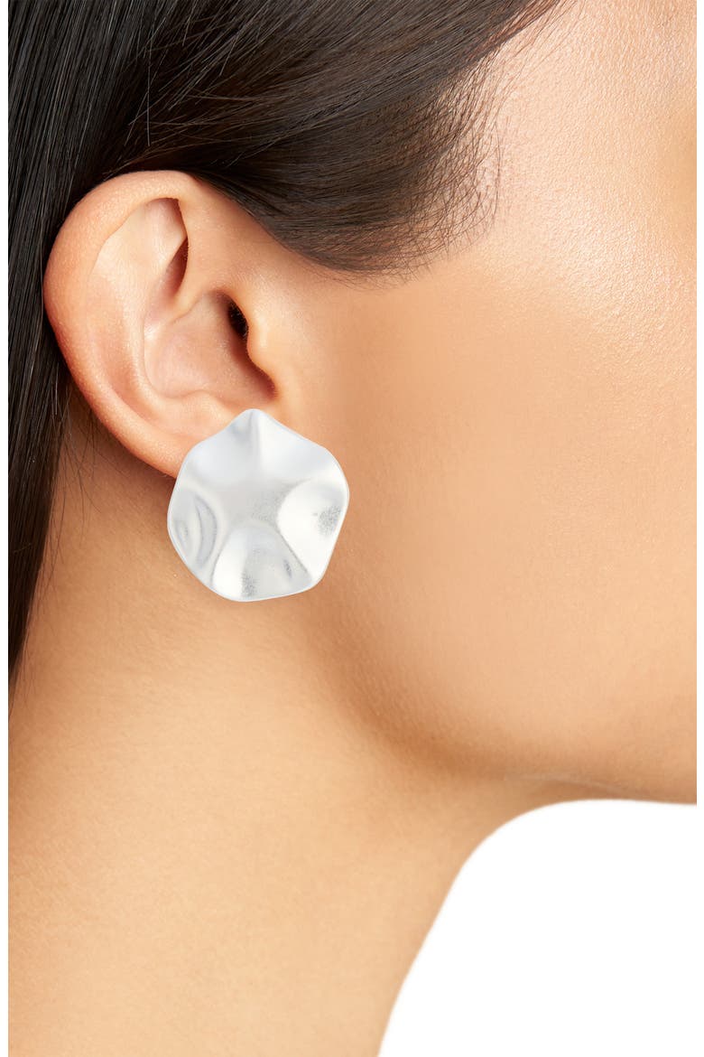 Textured Circle Clip-On Earrings, Alternate, color, SILVER