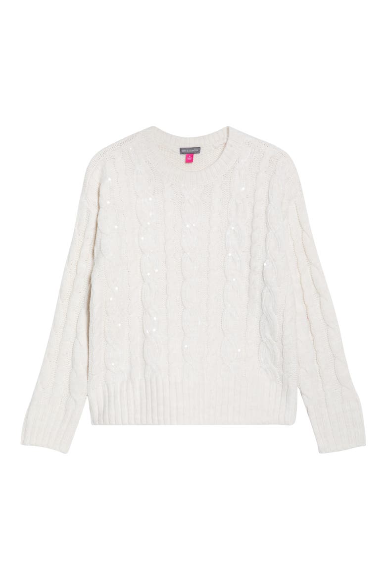 Sequin Cable Sweater, Alternate, color, IVORY HEATHER