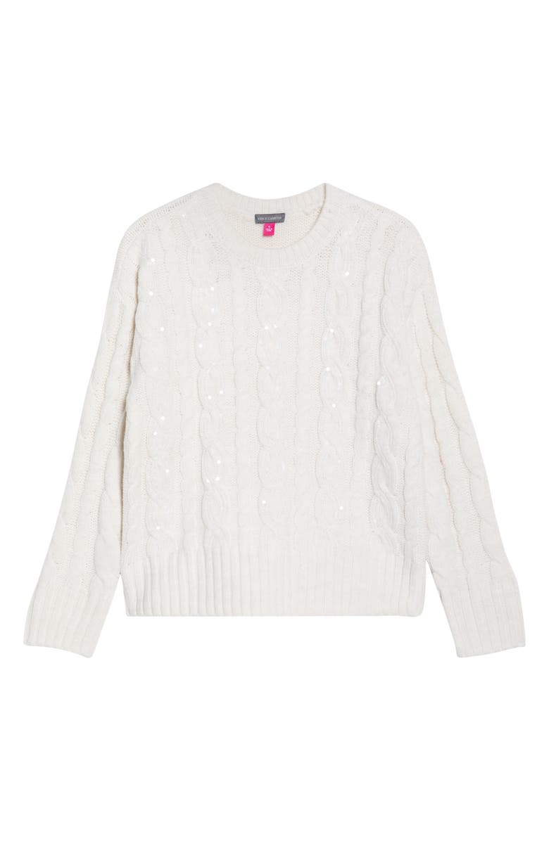 Vince Camuto Sequin Cable Sweater, Alternate, color, Ivory Heather