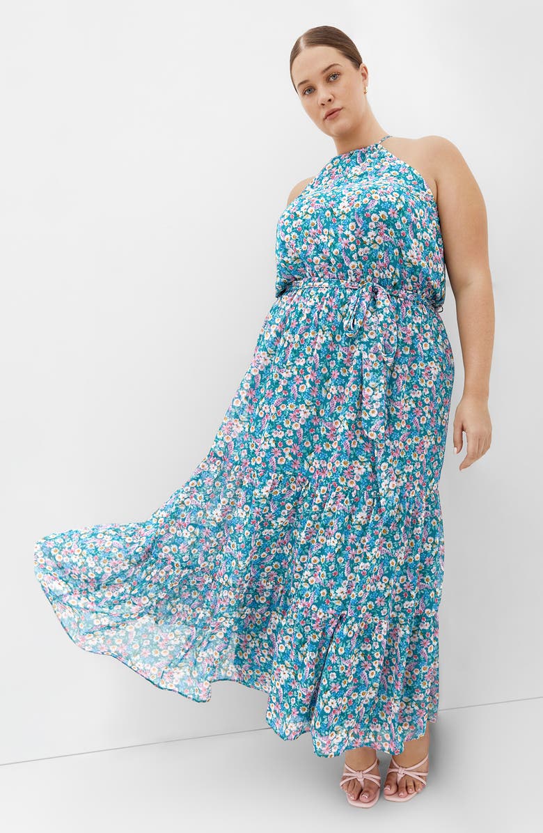 City Chic Lidia Maxi Halter Dress, Alternate, color, Ditsy Swirl