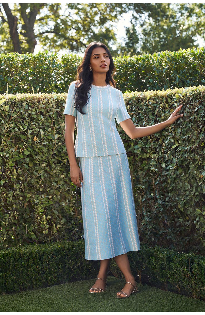 Ming Wang Roadmap Pattern Soft Knit Top, Alternate, color, Serene/Limestone/White