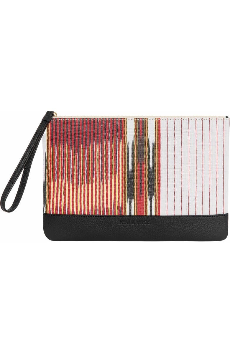 K'ai & Vrosi Puli Calfskin & Handloomed Fabric Clutch, Main, color, Black