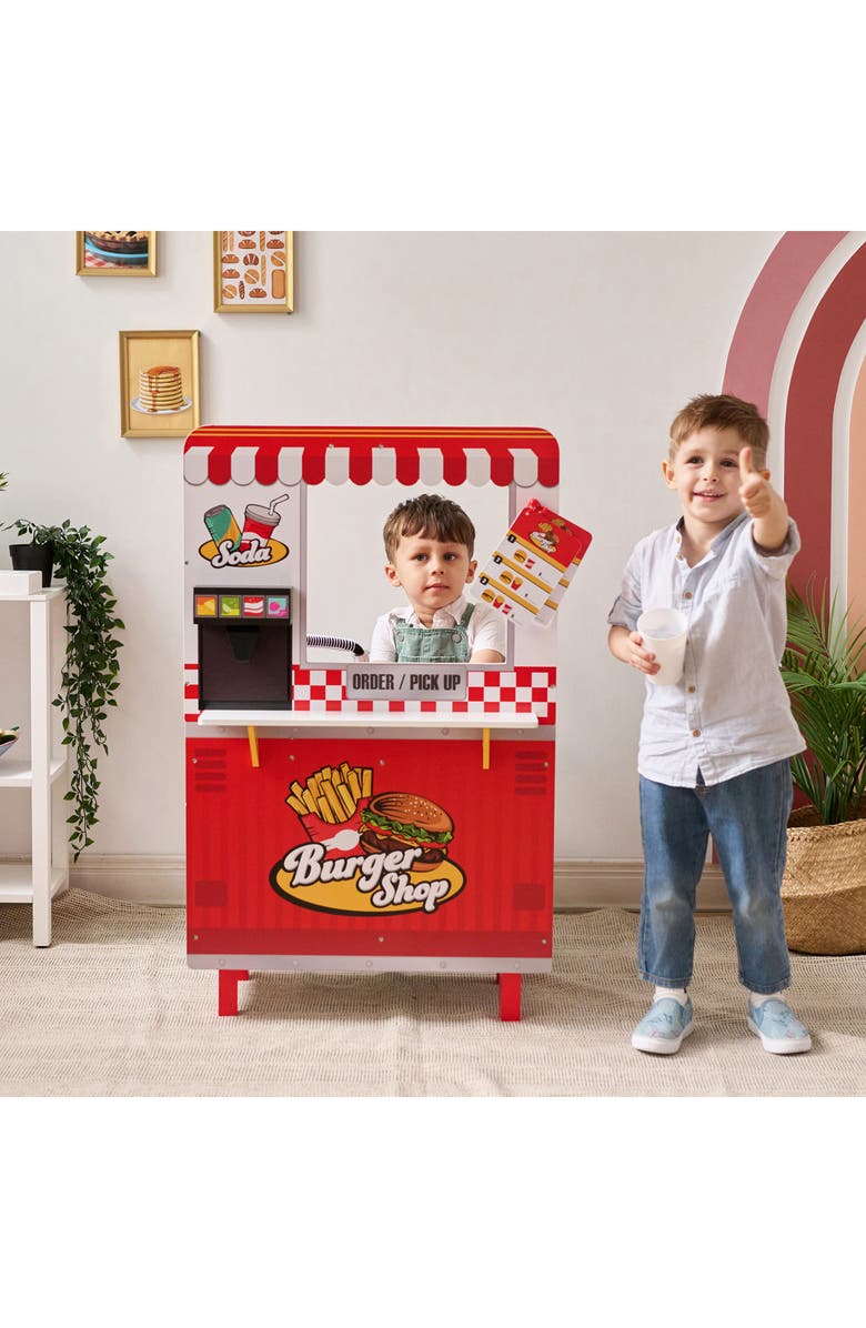 Teamson Kids Burger Shop Stand Playset, Alternate, color, Red