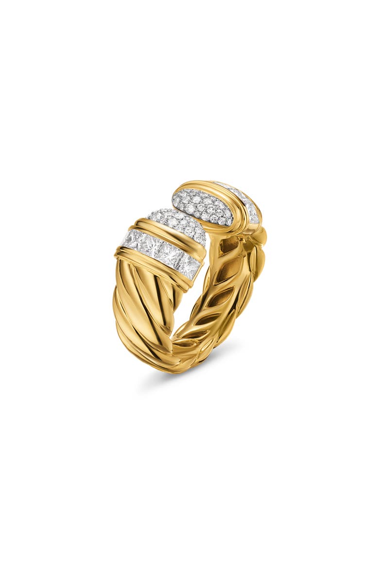 Sculpted Cable Open Cocktail Ring in 18K Yellow Gold with Diamonds, 12.4mm, Alternate, color, DIAMOND