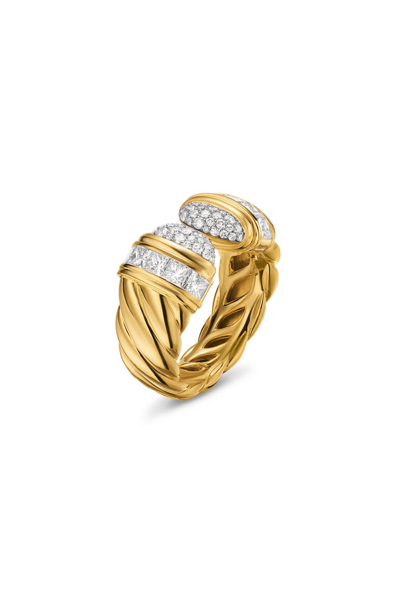 David Yurman Sculpted Cable Open Cocktail Ring in 18K Yellow Gold with Diamonds, 12.4mm, Alternate, color, Diamond