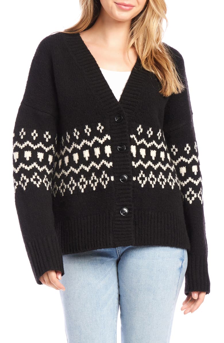 Karen Kane Jacquard Cardigan, Main, color, Black Cream