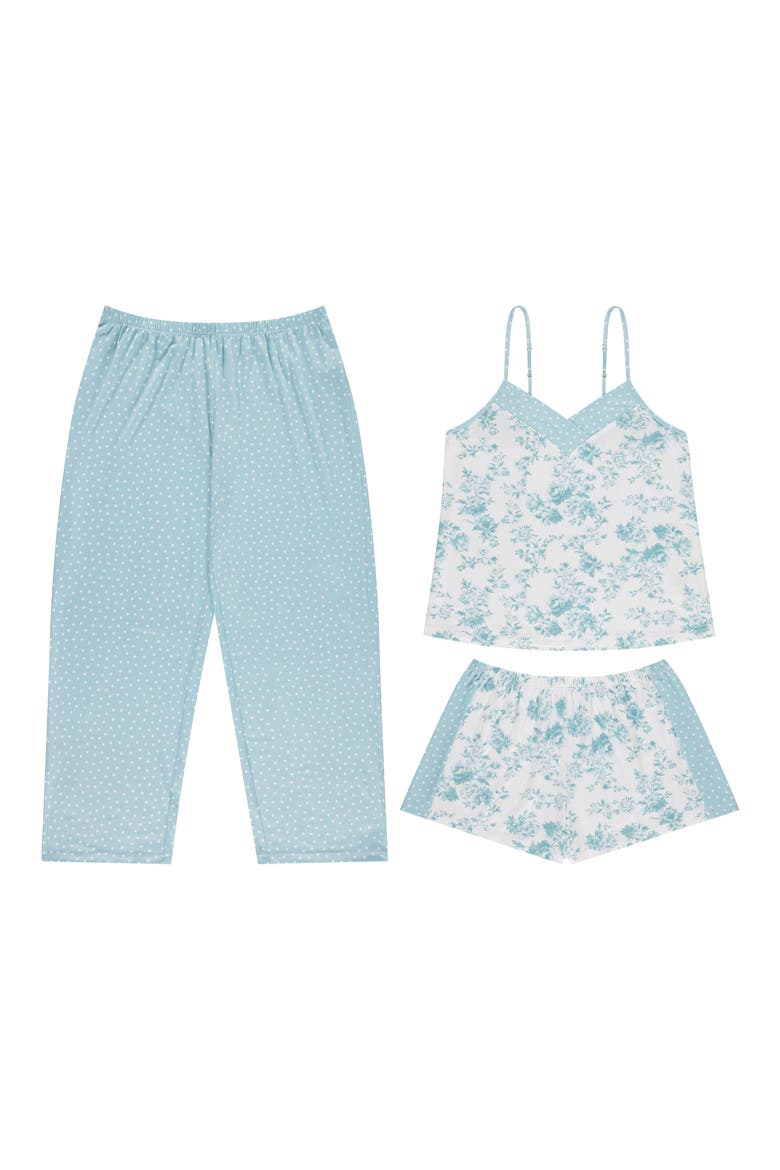 Amari Camisole, Shorts & Pants 3-Piece Pajamas, Alternate, color, SEAFOAM