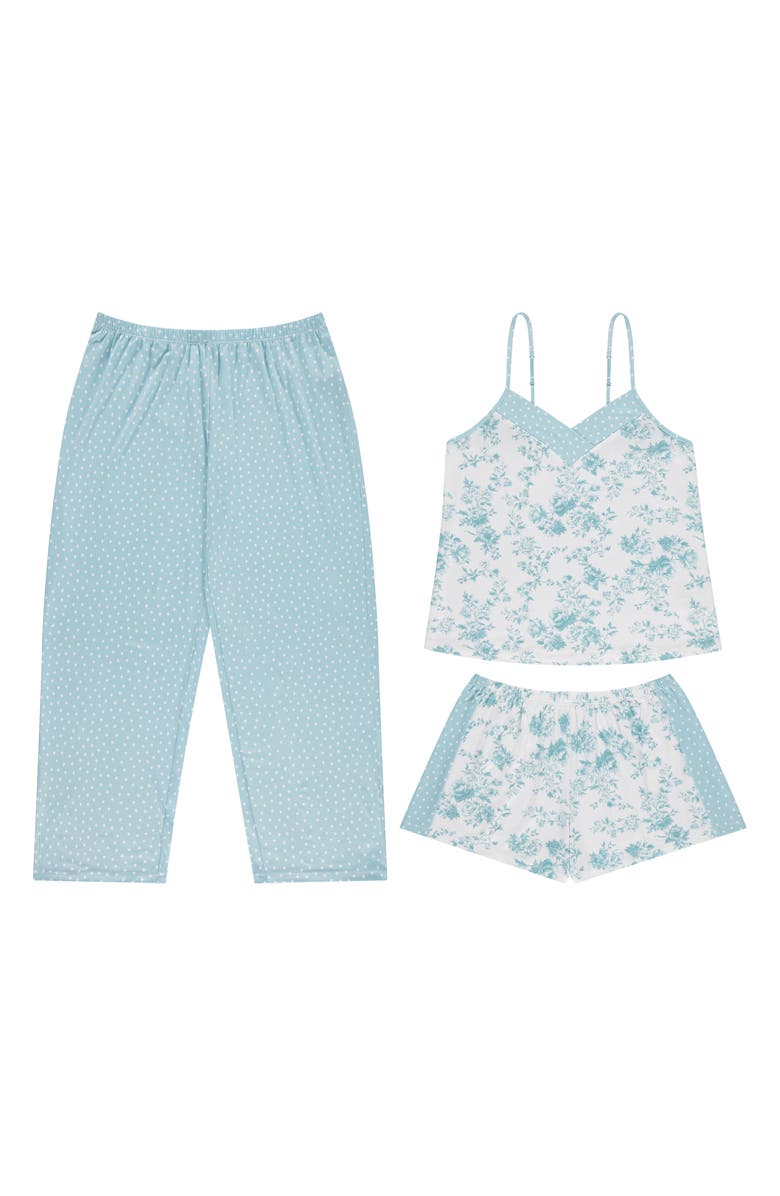 Flora By Flora Nikrooz Amari Camisole, Shorts & Pants 3-Piece Pajamas, Alternate, color, Seafoam
