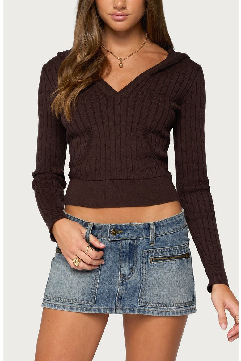 Kimani Cable Knit Hoodie, Main, color, BROWN