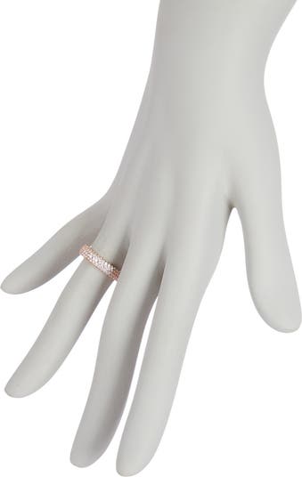 14K Rose Gold Plated Sterling Silver Micro-Pavé White CZ Eternity Band Ring