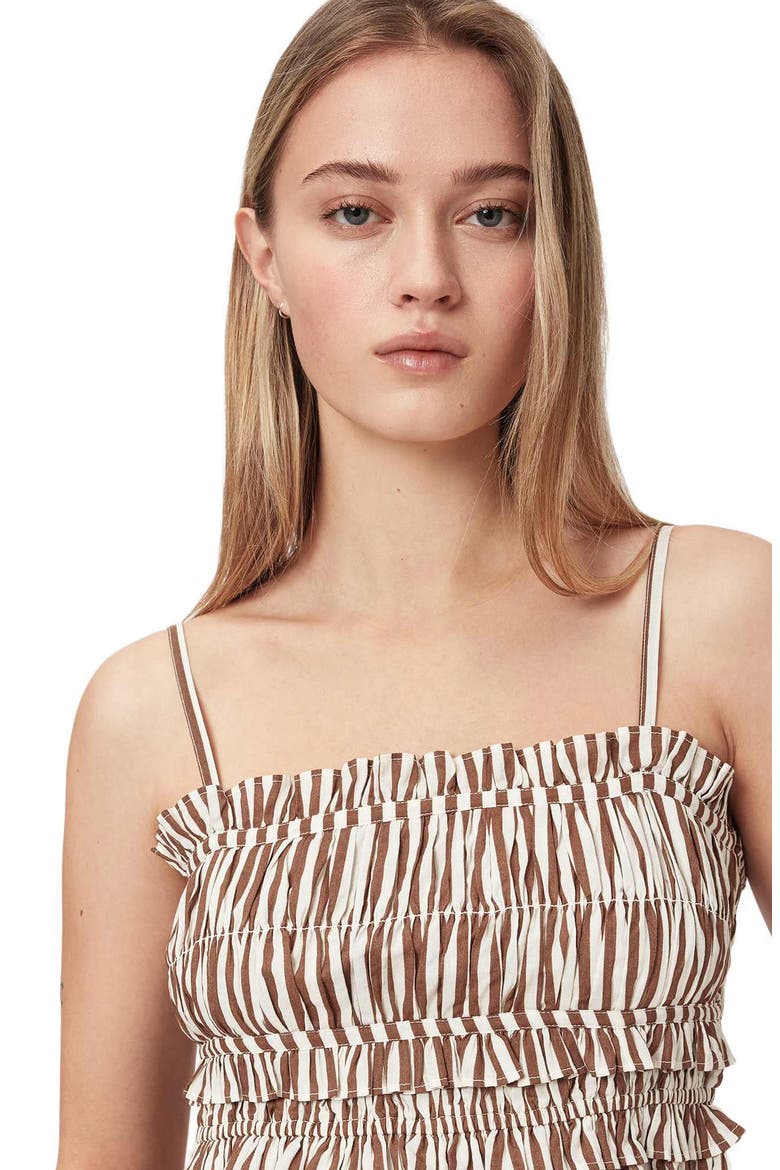 Kali Stripe Smocked Cotton Peplum Tank, Alternate, color, PENNY BROWN/ WHITE