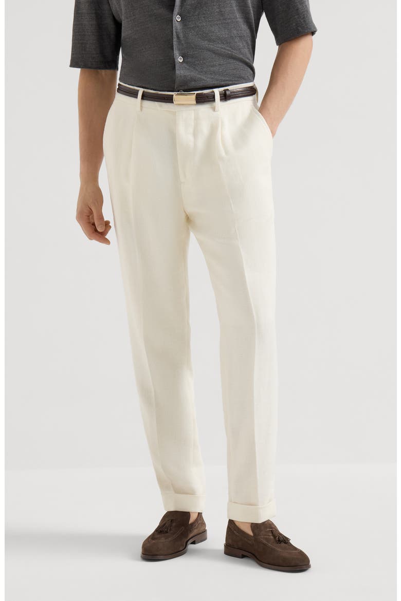 Trousers with pleats, Main, color, Off-White