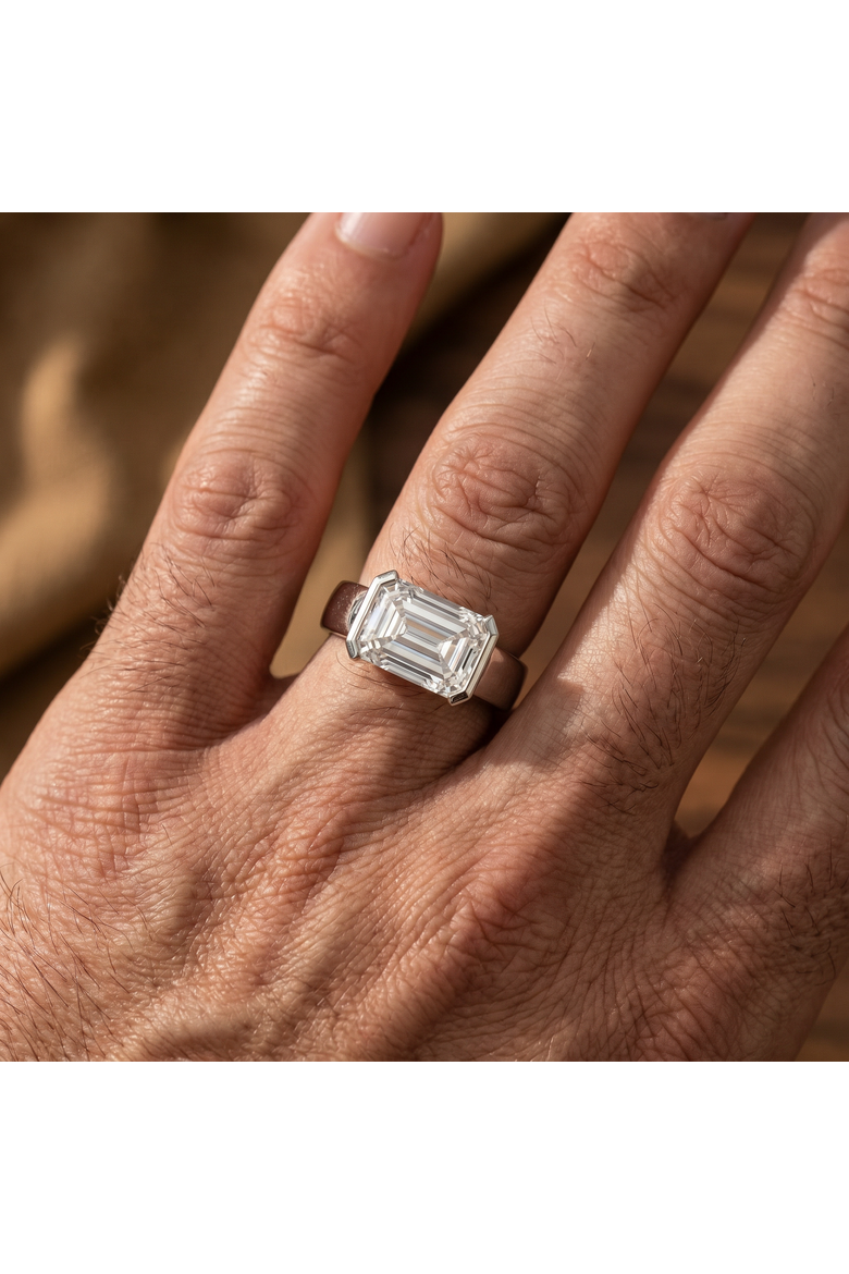 Certified 3Ct East West Emerald Diamond Engagement Ring 14k Gold or Pt Lab Grown, Alternate, color, 14k White Gold