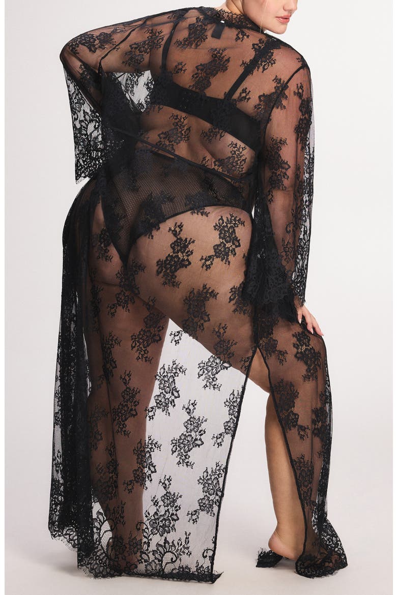 Lace Flow Maxi Robe, Alternate, color, BLACK CAVIAR