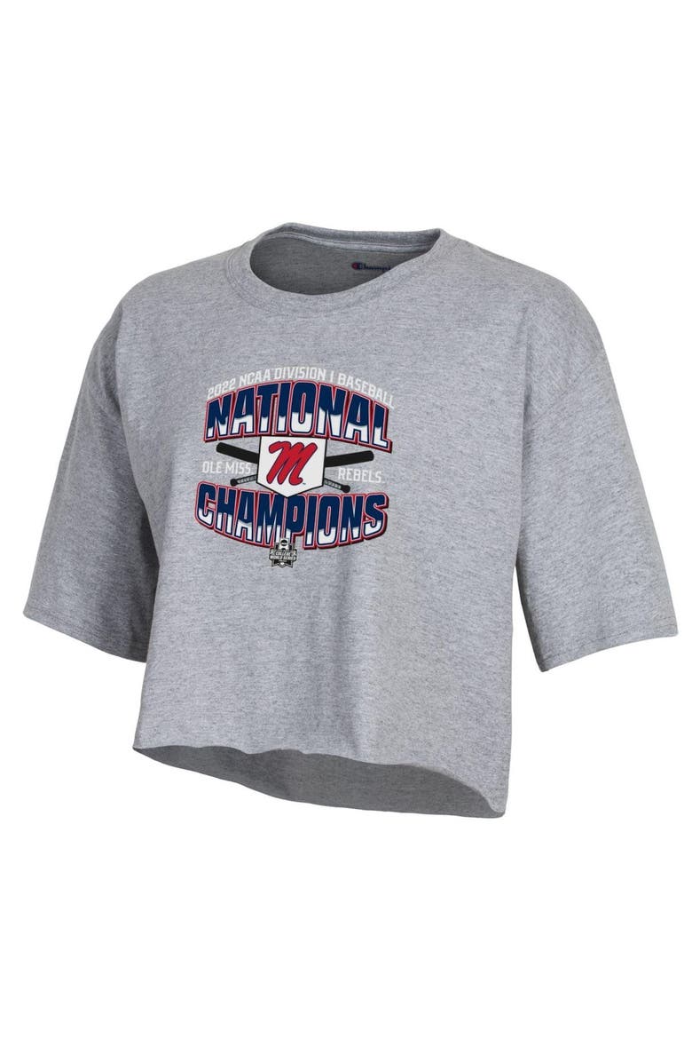 Champion Women's Champion Heathered Gray Ole Miss Rebels 2022 NCAA Men's Baseball College World Series Champions Locker Room Boyfriend Cropped T-Shirt, Alternate, color,