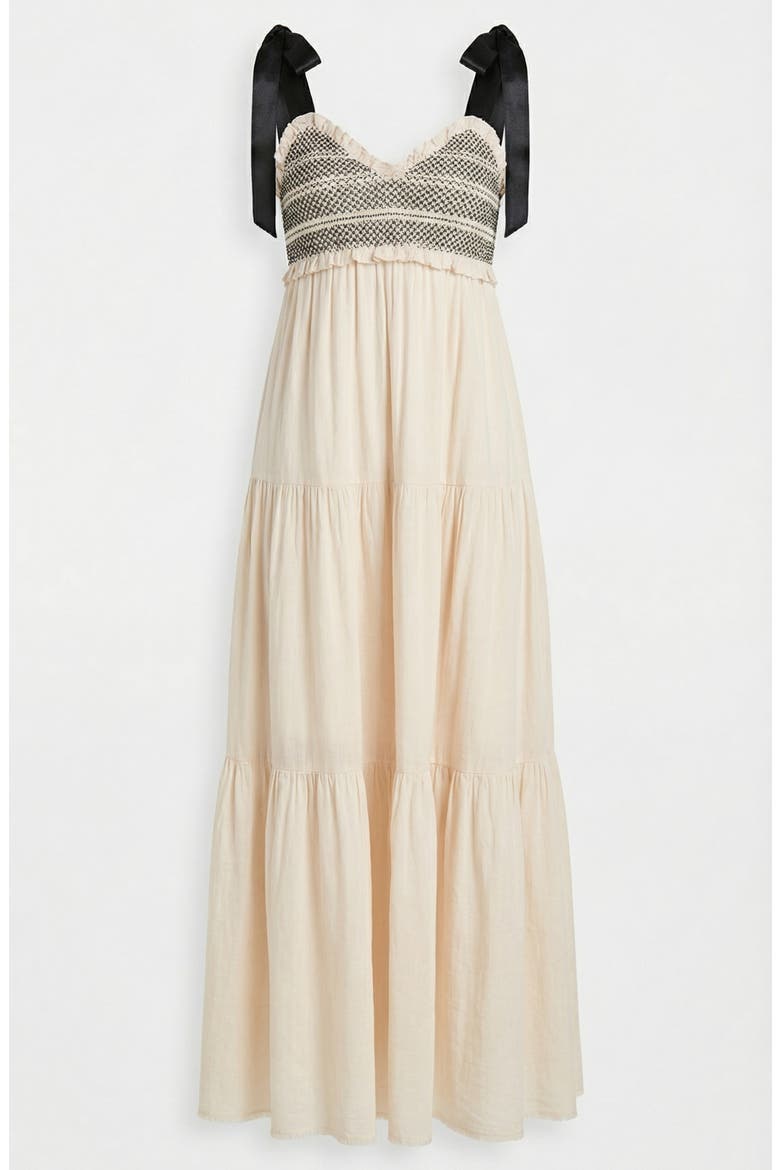 Smocked Lace-Trim Maxi Dress, Alternate, color, Ivory
