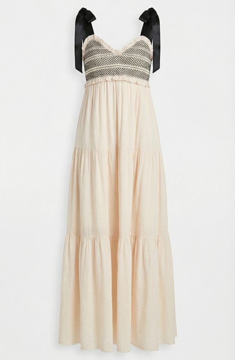 Modenaire Smocked Lace-Trim Maxi Dress, Alternate, color, Ivory