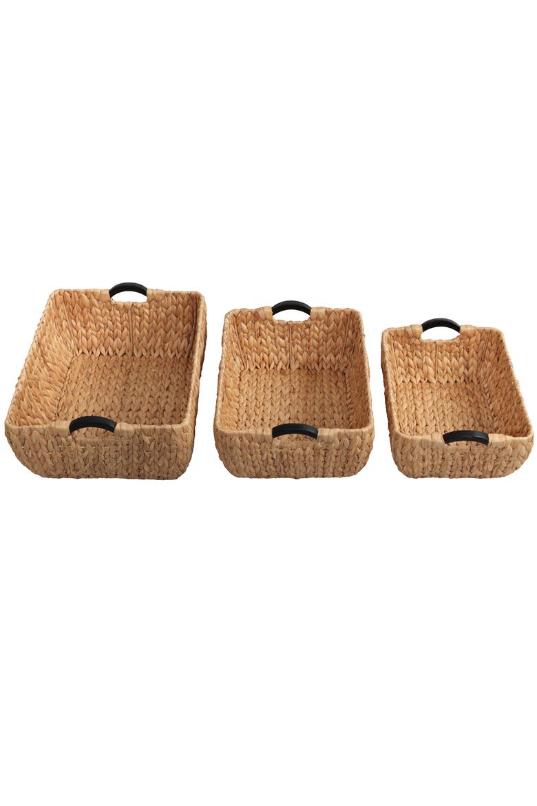 Astor Handwoven Water Hyacinth Nesting Storage Baskets with Wood Handles, Alternate, color, Natural