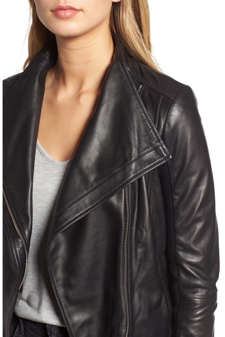 Leather Moto Jacket, Alternate, color, BLACK