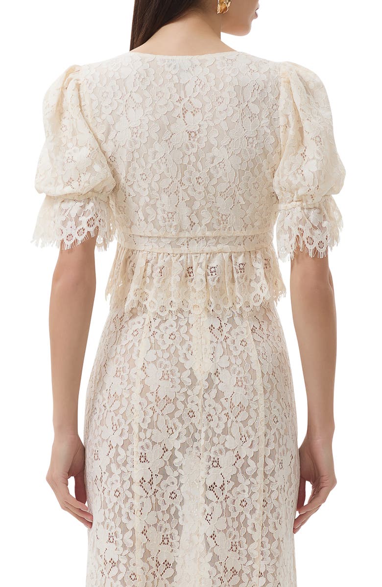 AFRM Wayla Puff Sleeve Lace Babydoll Top, Alternate, color, Gardenia