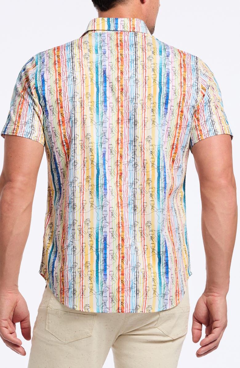 Robert Graham Short Sleeve Stretch Cotton Button-Up Shirt, Alternate, color, White Multi