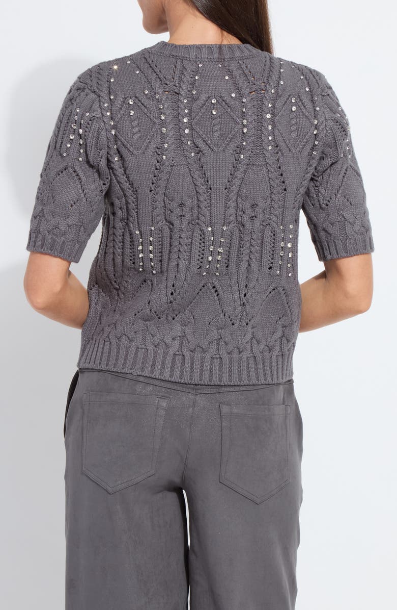 Lysse Hadley Crystal Embellished Short Sleeve Sweater, Alternate, color, Grey Melange
