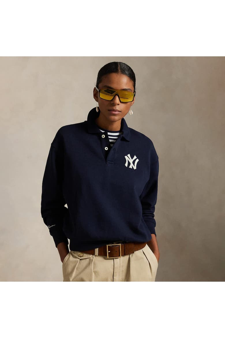 Navy Yankees  Fleece Polo, Alternate, color, Navy