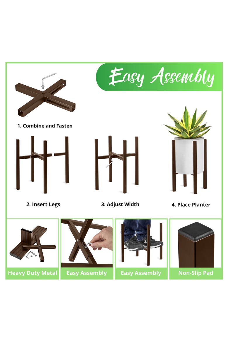 Adjustable Metal Plant Stand, Alternate, color, BROWN