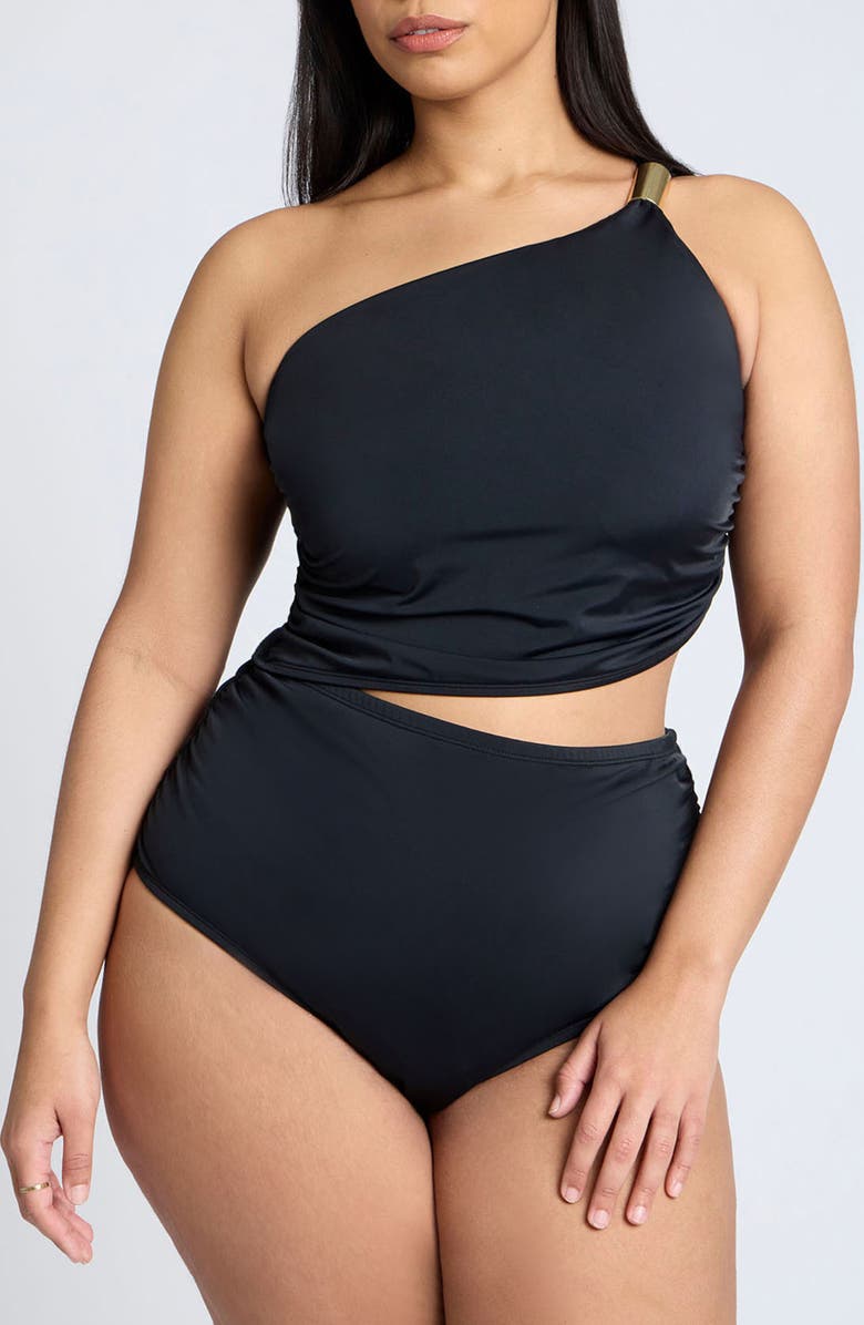 ELOQUII Side Cutout One-Shoulder One-Piece Swimsuit, Main, color, 