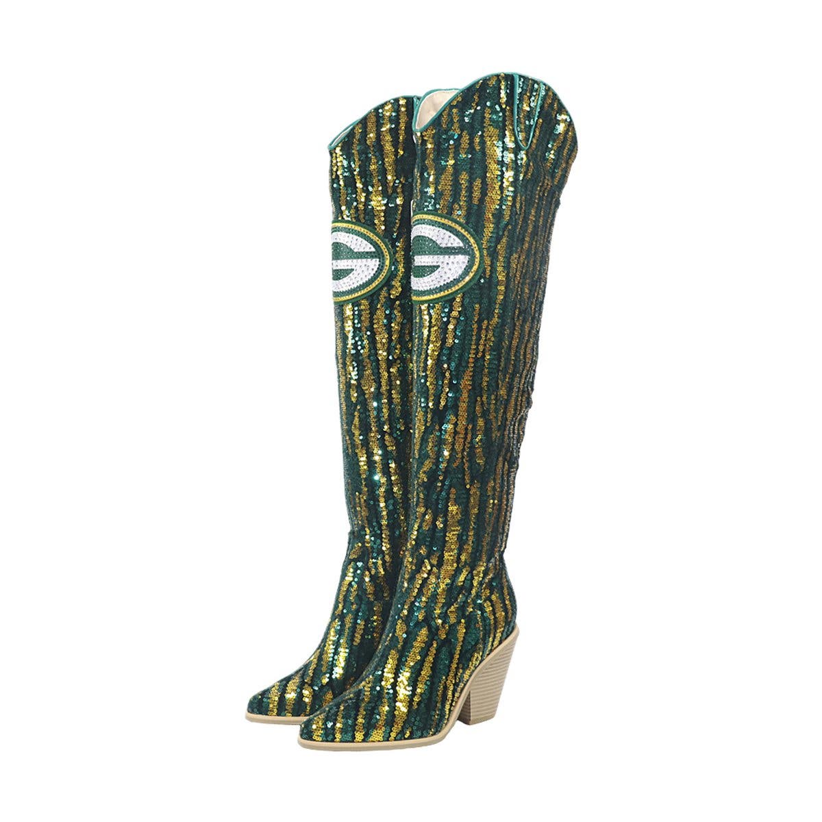 Green Bay Packers Over-the-Knee Two-Tone Sequin Boots, Main, color, Green