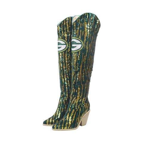 Cuce Green Bay Packers Over-the-Knee Two-Tone Sequin Boots