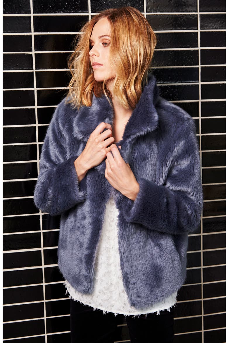 Crop Faux Fur Jacket, Alternate, color, FRENCH CADET