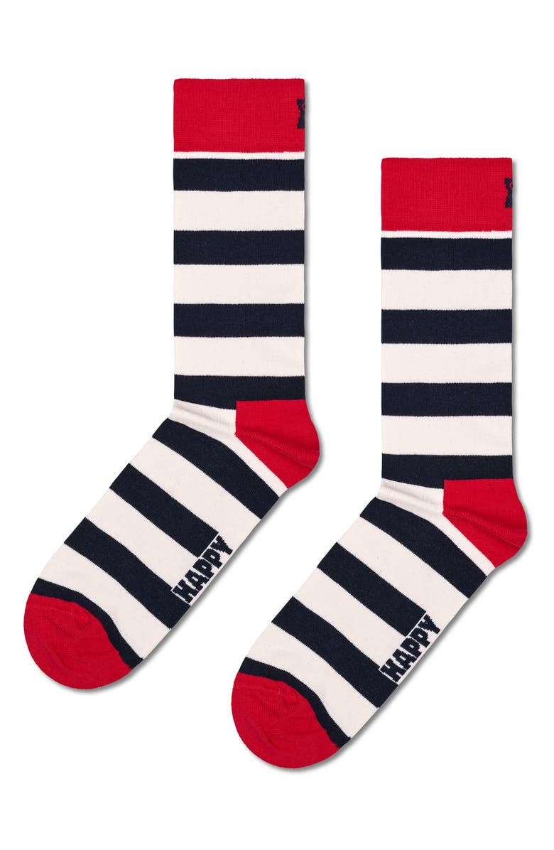 Happy Socks Classic Dot & Stripe 4-Pack Cotton Blend Crew Socks Gift Set, Alternate, color, Navy