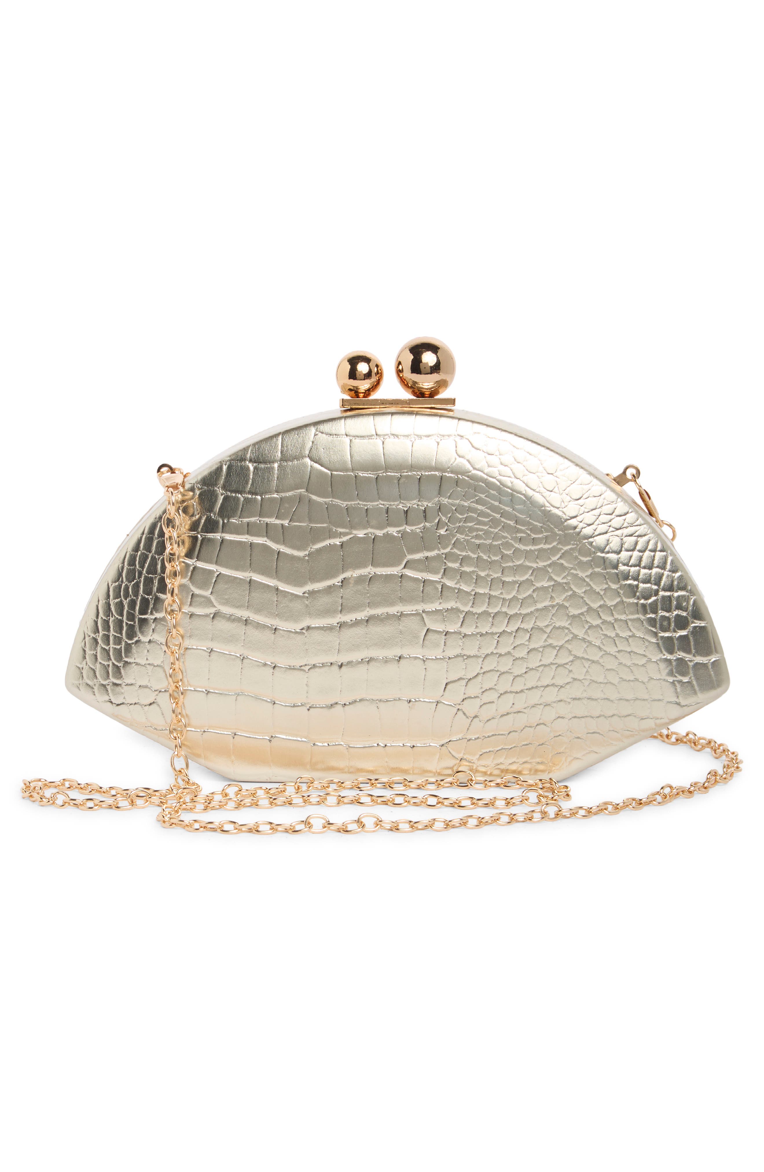 Agatha Croc Embossed Faux Leather Frame Clutch, Alternate, color, GOLD CROCO